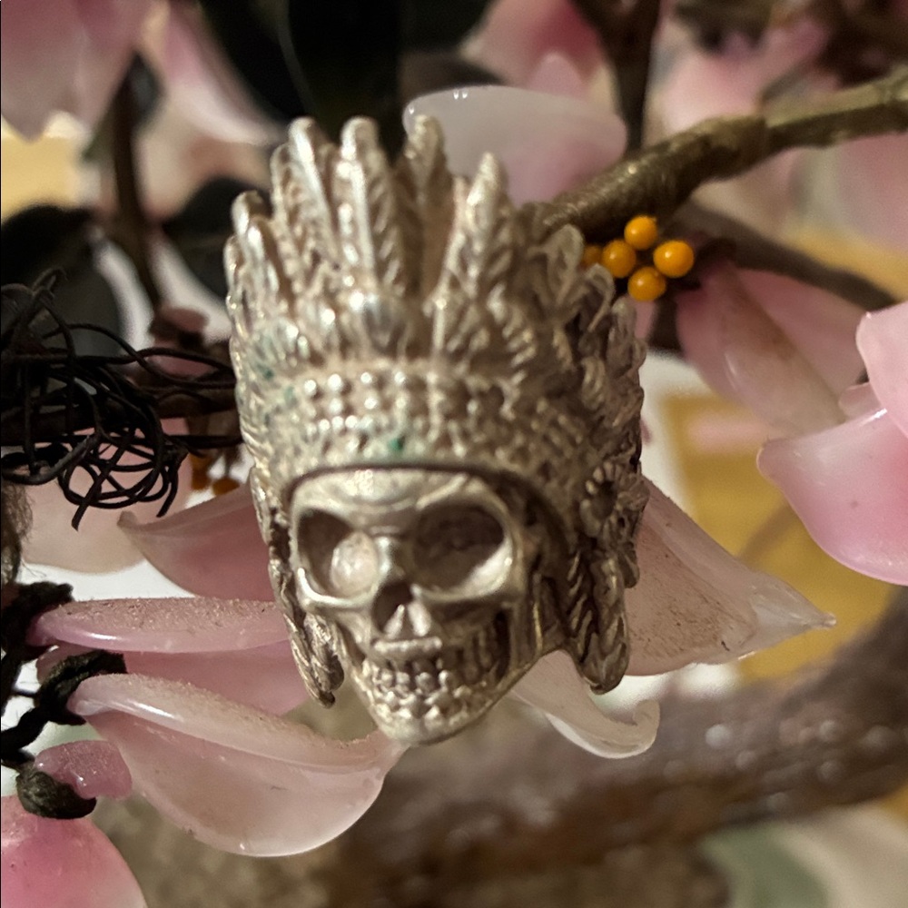Silver Skull Ring with Headdress